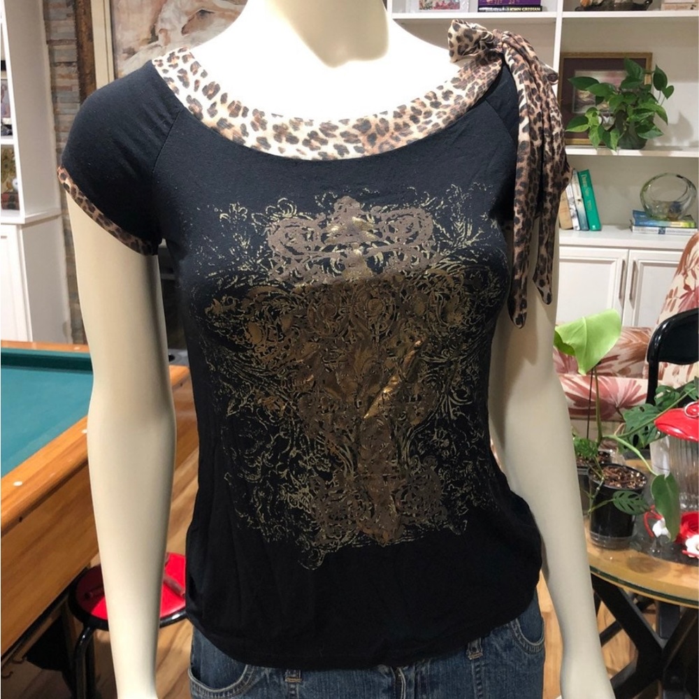 Stunning Black, brown, and Gold tone Top